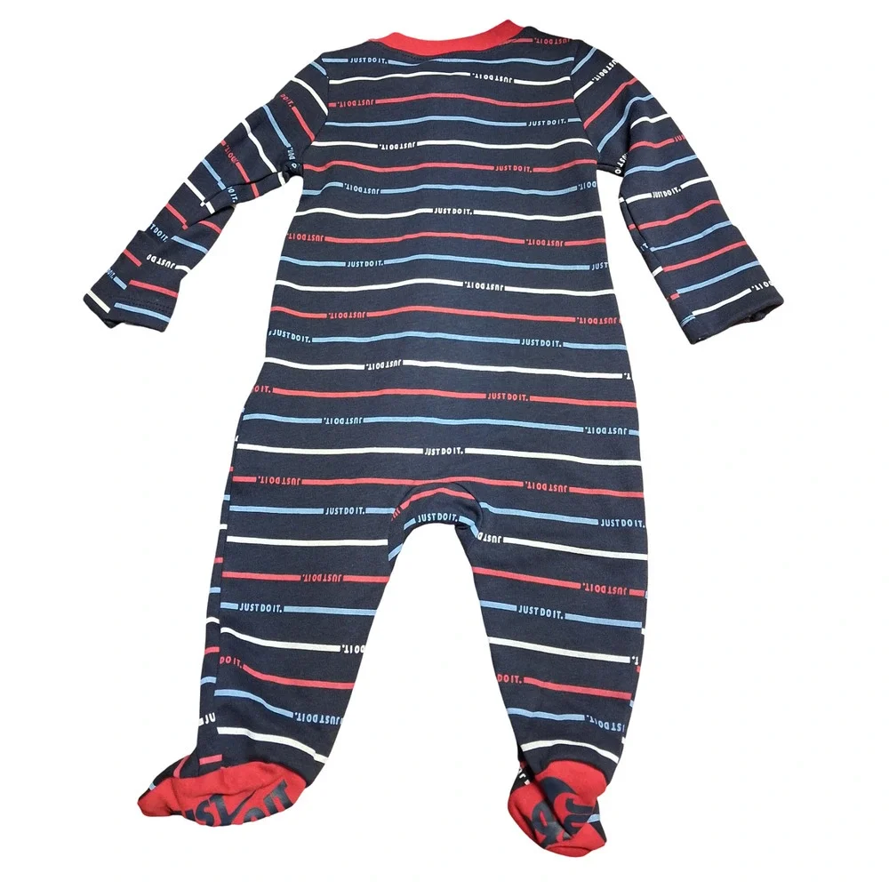 Nike Baby Boys Footed Coverall 6 Months Obsidian Stripe Zip Long Sleeve New